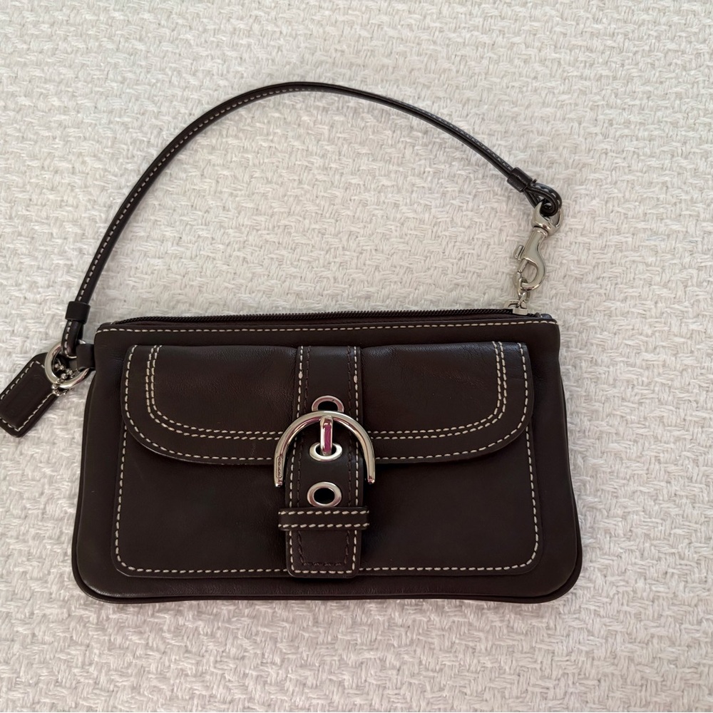 Coach Dark Brown Leather Wristlet